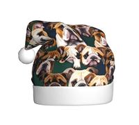 PUYhgb Joli chapeau de Père Noël pour adulte avec imprimé bouledogue anglais, accessoire de vacances, chapeau de Noël pour fêtes de fin d'année, spectacles sur scène