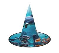 PUYhgb Joli chapeau d'Halloween imprimé corail de dauphins monde sous-marin, léger pour fête d'Halloween/carnaval, taille unique