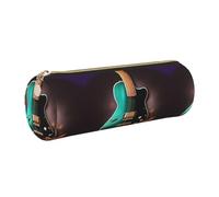 PUYhgb Pochette à stylo cylindrique imprimée guitare verte musicale, sac de papeterie à fermeture éclair, étui de rangement portable, doré, One Size, trousse cylindrique
