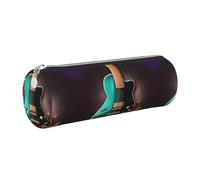 PUYhgb Pochette à stylo cylindrique imprimée guitare verte musicale, sac de papeterie à fermeture éclair, étui de rangement portable, Argenté., Taille unique, trousse cylindrique