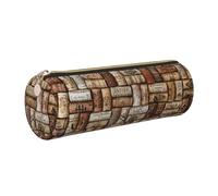 PUYhgb Pochette cylindrique pour stylo imprimé liège vin, sac de papeterie à fermeture éclair lisse, étui de rangement portable, doré, One Size, trousse cylindrique