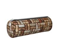 PUYhgb Pochette cylindrique pour stylo imprimé liège vin, sac de papeterie à fermeture éclair lisse, étui de rangement portable, Argenté., One Size, trousse cylindrique