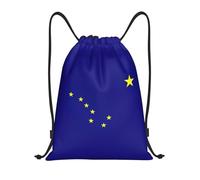 PUYhgb Sac à dos pliable avec cordon de serrage imprimé drapeau de l'État de l'Alaska pour l'entraînement, les voyages, le yoga et une utilisation quotidienne, Noir , M, Sac à dos de voyage