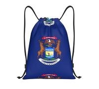 PUYhgb Sac à dos pliable avec cordon de serrage imprimé drapeau de l'État du Michigan pour l'entraînement, les voyages, le yoga et une utilisation quotidienne, Noir , M, Sac à dos de voyage