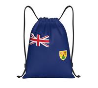 PUYhgb Sac à dos pliable avec cordon de serrage imprimé drapeau des îles Turques et Caïques pour l'entraînement, les voyages, le yoga et une utilisation quotidienne, Noir , M, Sac à dos de voyage
