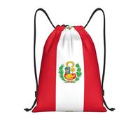 PUYhgb Sac à dos pliable avec cordon de serrage imprimé drapeau du Pérou pour l'entraînement, les voyages, le yoga et une utilisation quotidienne, Noir , S, Sac à dos de voyage