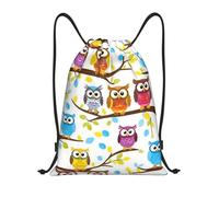 PUYhgb Sac à dos pliable avec cordon de serrage imprimé hiboux sur branches d'arbre pour entraînement, voyage, yoga et usage quotidien, Noir , M, Sac à dos de voyage