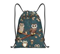 PUYhgb Sac à dos pliable avec cordon de serrage imprimé hiboux sur branches d'arbre pour entraînement, voyage, yoga et usage quotidien, Noir , S, Sac à dos de voyage