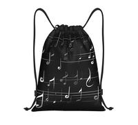 PUYhgb Sac à dos pliable avec cordon de serrage imprimé notes de musique noires pour entraînement, voyage, yoga et usage quotidien, Noir , S, Sac à dos de voyage