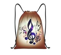 PUYhgb Sac à dos pliable avec cordon de serrage imprimé notes de musique violet pour entraînement, voyage, yoga et usage quotidien, Noir , M, Sac à dos de voyage