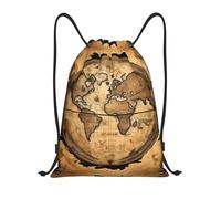 PUYhgb Sac à dos pliable avec cordon de serrage pour entraînement, voyage, yoga et utilisation quotidienne Motif carte du monde antique, Noir , M, Sac à dos de voyage