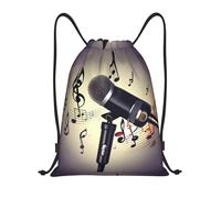 PUYhgb Sac à dos pliable avec microphone et notes de musique avec cordon de serrage pour entraînement, voyage, yoga et usage quotidien, Noir , S, Sac à dos de voyage