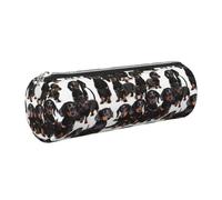 PUYhgb Teckel Weiner Pet Dog Print Pochette cylindrique pour stylo, sac de papeterie à fermeture éclair lisse, étui de rangement portable, Argenté., One Size, trousse cylindrique