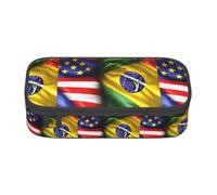 PUYhgb Trousse multifonction de grande capacité avec imprimé drapeaux américains et brésiliens pour un rangement facile des articles de papeterie