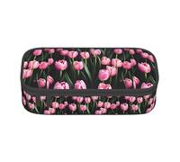 PUYhgb Trousse multifonction de grande capacité avec imprimé tulipes roses et tulipes pour un rangement facile des articles de papeterie