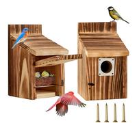 puyikes Lot de 2 nichoirs en bois pour l'extérieur avec grand trou d'entrée, avec protection contre les prédateurs en métal, loquet sécurisé, rainures de naissance, aérations adaptées aux pinsons
