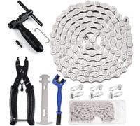 PUYUKO Chaîne de Vélo 6/7/8 Vitesses avec Kit Réparation, Outil Dérive Chaine avec Pince, Demonte pour VTT, Kit d'Entretien Vélo avec Brosse et Accesoires (1/2" x 3/32", 116 Maillons)