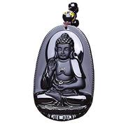 PUYUNA Amulette/Talisman Foxi Amitabha Bouddha, pendentif porte-bonheur en obsidienne naturelle sculptée à la main