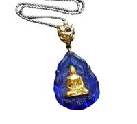 PUYUNA Collier pendentif amulette en verre représentant une statuette de Bouddha guérisseur, unisexe