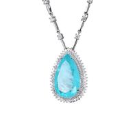 PUYUNA Collier saphir en argent 925, 15x25mm, for femmes, diamant, pierres précieuses, bijoux de mariage, cadeau(Sky blue)