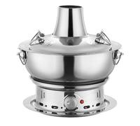 PUYUNA Old Beijing Hot Pot, réchaud de camping, chauffage en acier inoxydable, cuiseur d'agneau mongol multi-personnes (double usage électrique carbone)(Silver,34cm)