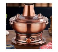 PUYUNA Old Beijing Hot Pot, réchaud de camping, chauffage en acier inoxydable, cuiseur d'agneau mongol multi-personnes (double usage électrique carbone)(Brass,28cm)