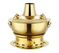 PUYUNA Old Beijing Hot Pot, réchaud de camping, chauffage en acier inoxydable, cuiseur d'agneau mongol multi-personnes (double usage électrique carbone)(Gold,32cm)