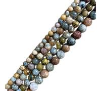 PUYUNA Véritables pierres semi-précieuses naturelles de jaspe océanique Madagascar, couleurs mélangées, rondes, 6, 8 et 10 mm, for la création bijoux (DIY) -, 45 à 48 pièces