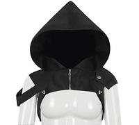 PUYYDS Accessoires de Cosplay médiéval Femmes Gothique Assassin Cape à Capuche châle Noir Vampire Diable croisé Punk Daim Cape Assistant