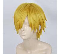 PUYYDS Anime Une pièce Cosplay Perruques Sanji Perruque Courte Droite doré Jaune résistant à la Chaleur Cheveux synthétiques Cosplay Perruque + Bonnet de Perruque