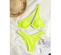 PUYYDS Bikini String Femmes Maillot de Bain Nouveau Solide évider côtelé Maillots de Bain Bikinis Ensemble Une épaule été Plage Maillot de Bain Femme