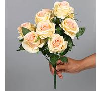 PUYYDS Bouquet de Fleurs Roses artificielles Fleurs Rouges Blanches décoration de Mariage 9 têtes Fleurs en Soie Fausses Roses Flores décor à la Maison Bouquet
