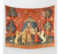 PUYYDS Dame et la Licorne Tapisserie médiévale Tapisserie tenture Murale imprimé décor à la Maison tapisseries Fond Chambre Couvrant pour lit Olive Brown 150x100 cm