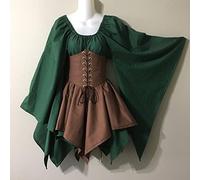 PUYYDS Femmes médiévale Elfe fée elfique Cosplay Costume Jeune Fille Celtique Princesse Robe Formelle Taille Haute fête Jupes Cincher Haut Corset Ensemble