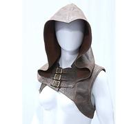 PUYYDS Hommes Femmes médiéval rétro Boucle Boucle épaule Gilet en Cuir équitation à Capuche châle scène Performance Guerrier Cosplay Costumes