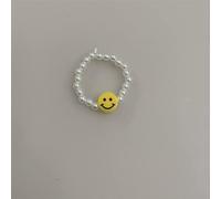 PUYYDS Nouveau Minimaliste Multi Perle Simulé Perle Smiley Visage Géométrique Anneaux pour Femmes Doigt Bijoux Anneau Élastique Réglable