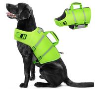 PUZAUKAL Gilet de Sauvetage Chien,Gilet de Flottaison Chien avec Poignée Velcro et Bandes Réfléchissante,Dog Life Jacket Gilet de Sécurité Chien pour Natation,Surf,Plage,Vert-M