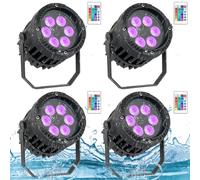 PUZILOZA 4PCS 6 x 3W IP67 Étanche Par LED, RGBW 4 en 1 LED Lumières DJ Éclairage de Scène avec Télécommande, pour Représentation en Extérieur, Pelouse, Fête, Bar, Scène, Festival