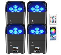PUZILOZA Lot de 4 projecteurs LED RGBWA 108 W + UV par application (IOS et Android) avec télécommande / DMX LED rechargeable Uplight lumière disco pour DJ, bar, karaoké, mariage