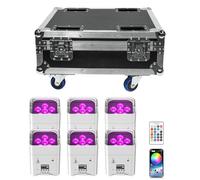 PUZILOZA Lot de 6 projecteurs LED blancs 108 W avec boîtier de vol rechargeable, batterie RGBWA + UV, lumière de scène Uplight avec télécommande/DMX/APP Lumière disco pour DJ, mariage, Noël