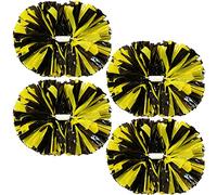 PUZINE Lot de 4 pompons de pom-pom girl métalliques avec poignée de bâton d'entraînement pour pom-pom girl Team Sport Spirit Squad (noir et jaune)