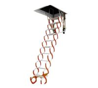 PUZYI echelle telescopique Échelle télescopique électrique escamotable for Grenier de Plafond avec rampes en Acier à Haute teneur en manganèse, capacité de Charge de 661 LB escalier(Oranje,70/100cm)