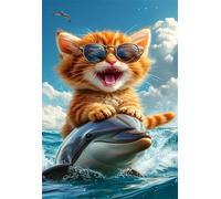 Puzzle 100 Pieces Chat Dauphin, Jeu éducatif Défi Jouets Stimule Concentration et Imagination, Puzzle Adulte 100 Pièces 40 x 28 cm