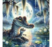 Puzzle 100 pièces,Crocodile du lac Moon Puzzles pour Adultes,Jeux éducatifs,Puzzles Artistiques à Faire Soi-Même idéal pour la Décoration Intérieure et Les Cadeaux