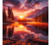 Puzzle 100 Pieces Lac Jungle Lever du Soleil 35x35 cm Puzzle Adulte Jeux Éducatifs Jeu de Création et Logique Jeu de Concentration pour Toute la Famille pour Décoration Maison