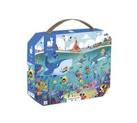 Janod - Puzzle éducatif Fonds Marins - 100 pièces + Poster - Fabriqué en France - Carton FSC - Dès 6 Ans - Valisette Pratique