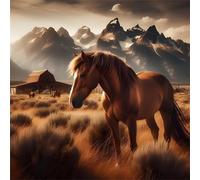 Puzzle 100 pièces pour Adulte,Cheval de la Ferme d'automne 35x35 cm DIY De Puzzle,Divertissement créatif,Jeux éducatifs à défis Puzzles pour Toute la Famille