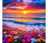 Puzzle 100 pièces pour Adulte,Fleurs au Coucher du Soleil en Bord de mer 35x35 cm DIY De Puzzle,Divertissement créatif,Jeux éducatifs à défis Puzzles pour Toute la Famille