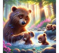 Puzzle 100 pièces pour Adulte,Ours se baignant dans la rivière 35x35 cm DIY De Puzzle,Divertissement créatif,Jeux éducatifs à défis Puzzles pour Toute la Famille