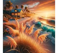 Puzzle 100 pièces pour Adulte,Paysage de Chalet en Bord de mer 35x35 cm DIY De Puzzle,Divertissement créatif,Jeux éducatifs à défis Puzzles pour Toute la Famille